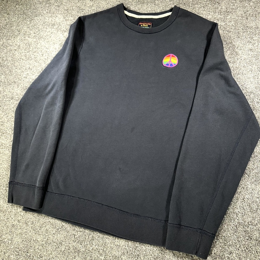 Abercrombie Fitch Sweatshirt Men's Large Navy Blue Crew Neck Sweater Peace Patch